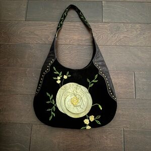 Suede and Leather Western Style Shoulder Tote Bag